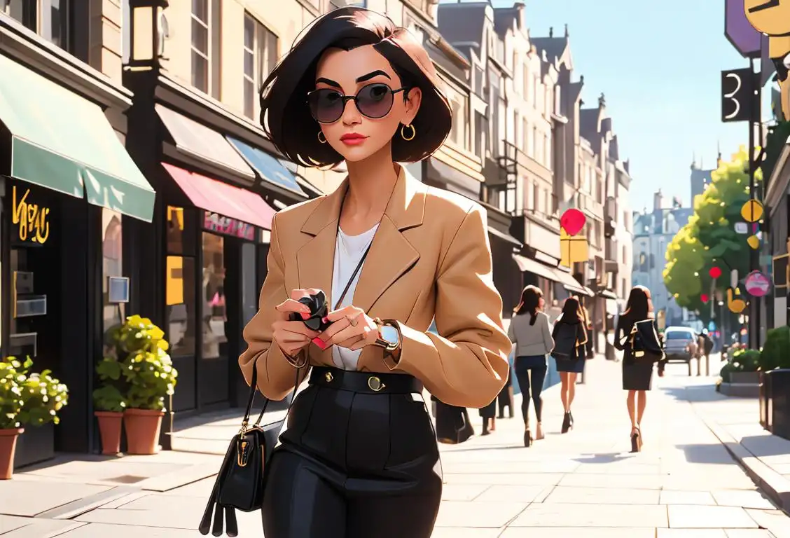 Young woman with a stylish handbag walking down a bustling city street, confidently flaunting her trendy outfit and accessorized with fashionable sunglasses..