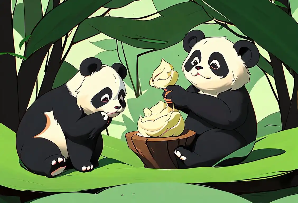 Cute panda sitting in a virtual bamboo forest, surrounded by trending hashtags, posts, and fluffy viral videos. Encapsulate the internet allure of pandas on National Panda Day..