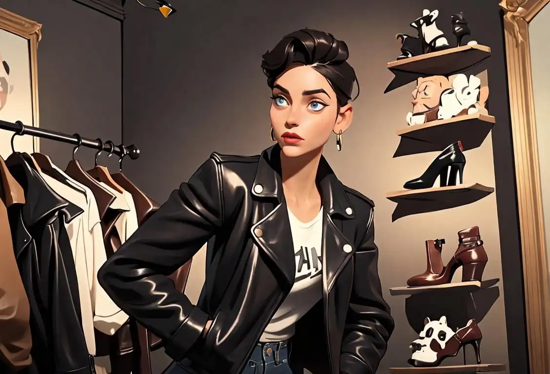 A person exploring a leather collection, wearing a stylish jacket, in a trendy urban fashion boutique..