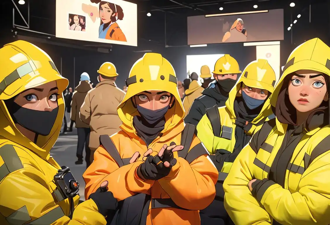 A diverse group of people engaged in various activities, wearing different clothing styles and surrounded by safety equipment, highlighting the importance of personal safety..