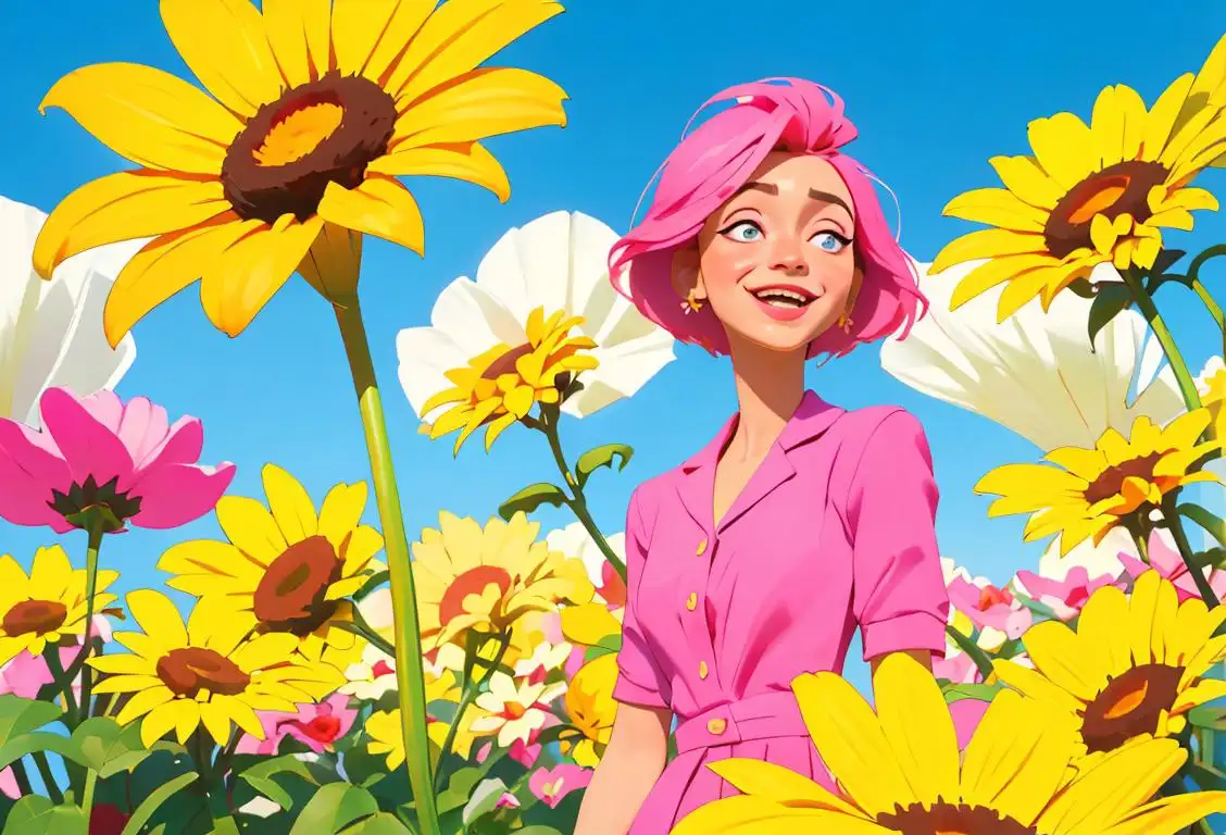 Happy person in colorful outfit, surrounded by vibrant flowers and sunny skies, enjoying a complaint-free day..