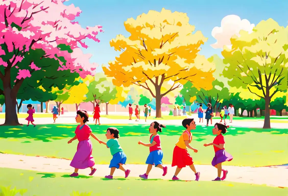A group of diverse children playing outside in a park, wearing colorful clothes, with a beautiful sunny day backdrop..