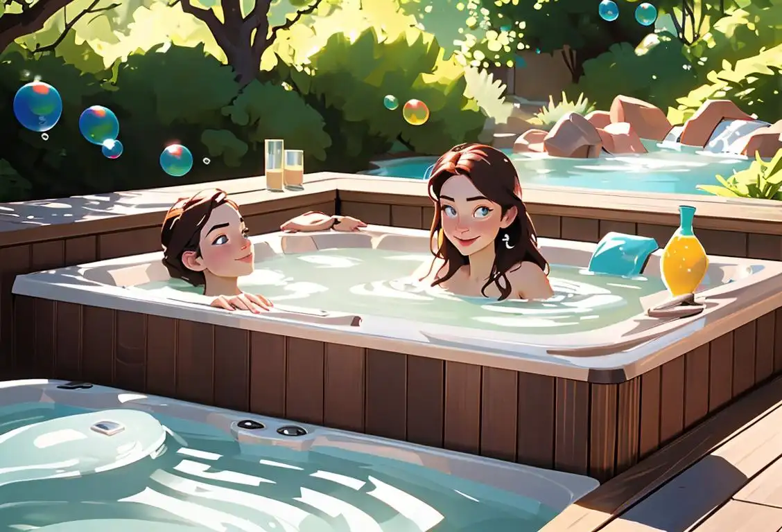 Relaxing in a hot tub filled with bubbles and surrounded by nature, embracing the joy of total relaxation..
