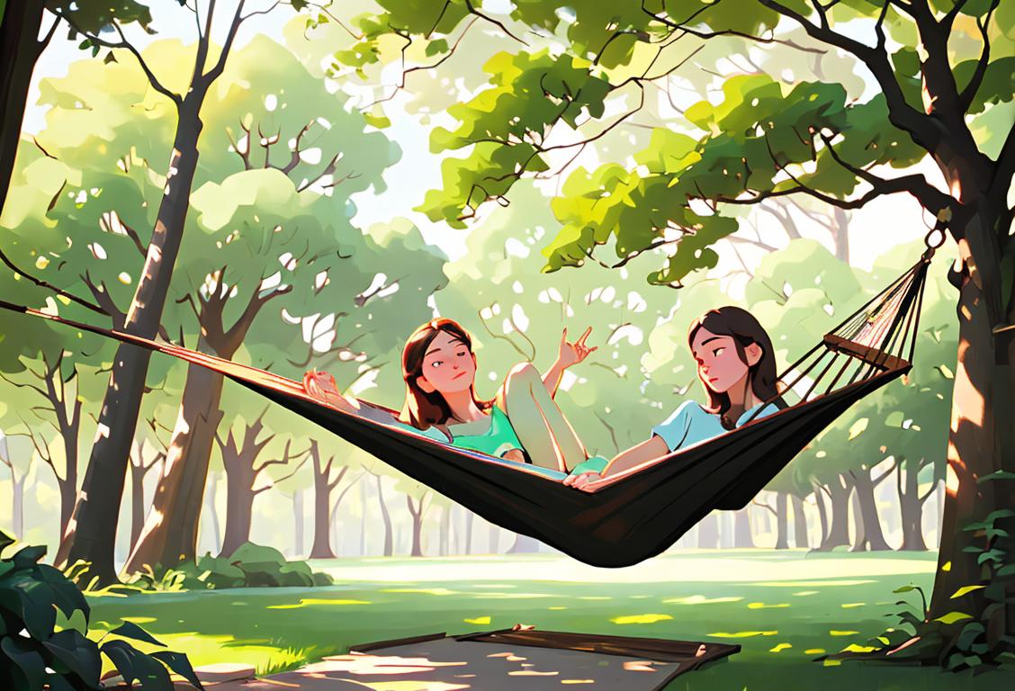 Image of a person reclining on a hammock, enjoying a book, surrounded by nature's peaceful setting..