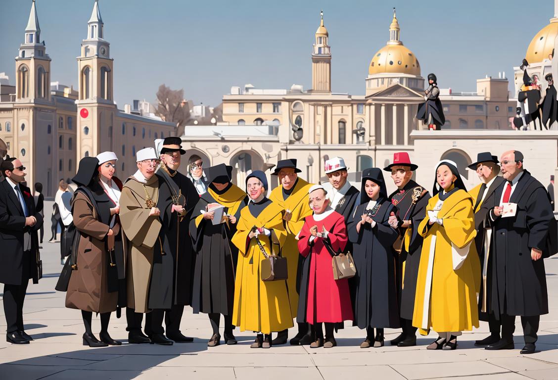 A diverse group of individuals in various career outfits, showcasing the multitude of vocations celebrated on National Career Day. They're wearing a mix of professional attire, innovative tech gear, artistic clothing, and trendy fashion. The scene is set in a bustling city with iconic landmarks in the background, highlighting the significance and diversity of careers in different settings..