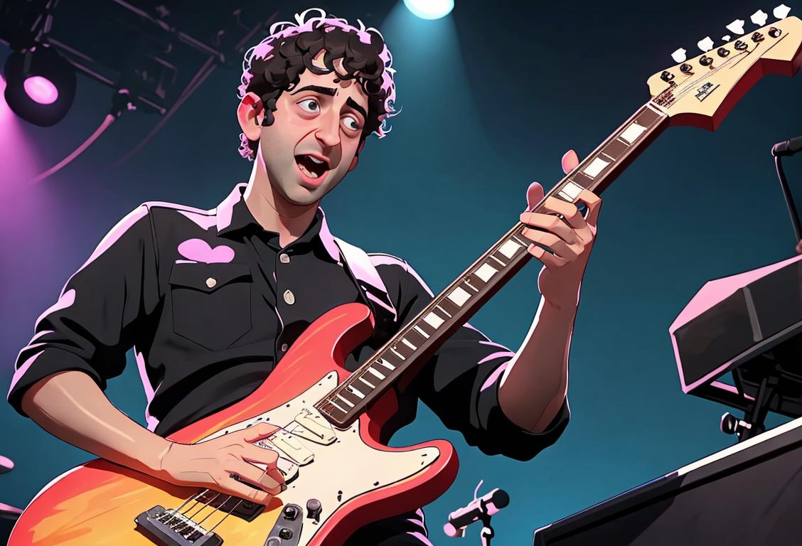 Joe Trohman, rocking out with an electric guitar, surrounded by a crowd of enthusiastic fans, in a vibrant concert setting..