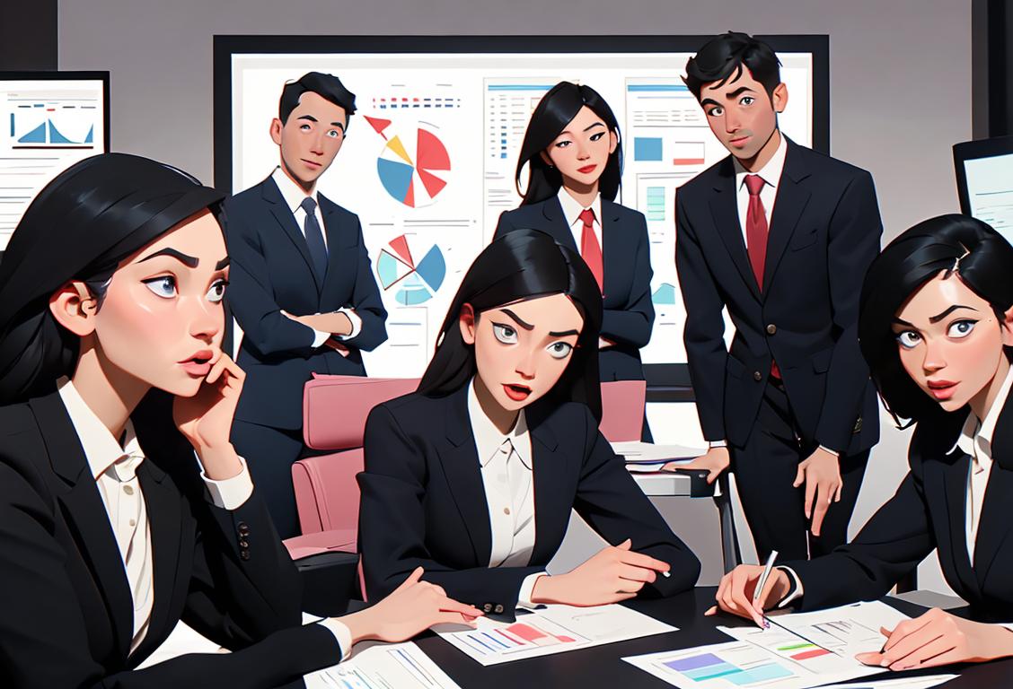 A diverse group of people, dressed in professional attire, discussing financial charts and graphs in a modern office setting..