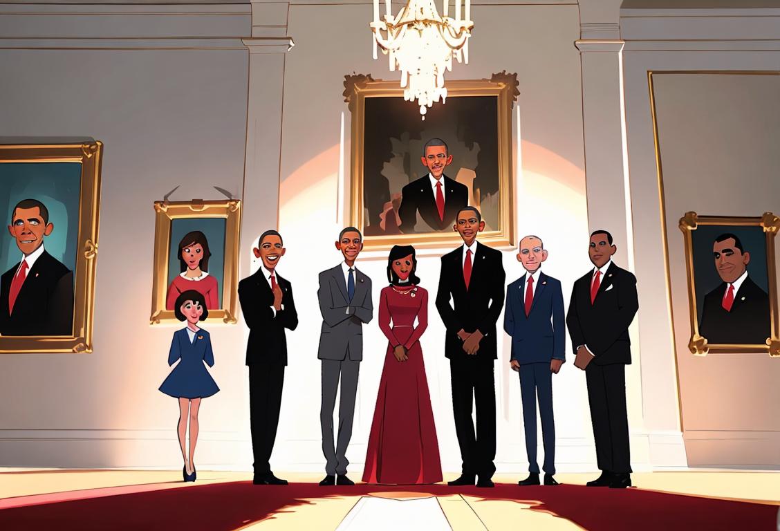 Happy and proud family, dressed in formal attire, standing in front of the White House.
