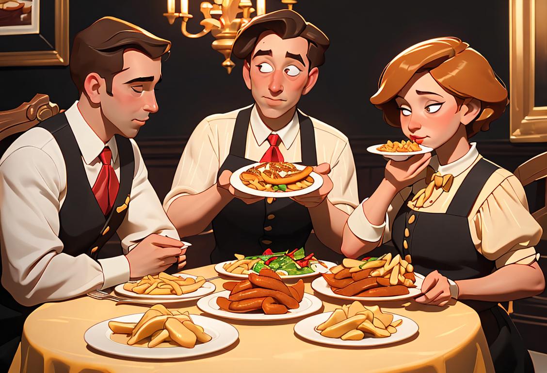 A family gathering around a beautifully set table, enjoying plates of golden, crispy wienerschnitzel. Lederhosen and traditional Bavarian costumes add to the festive atmosphere..