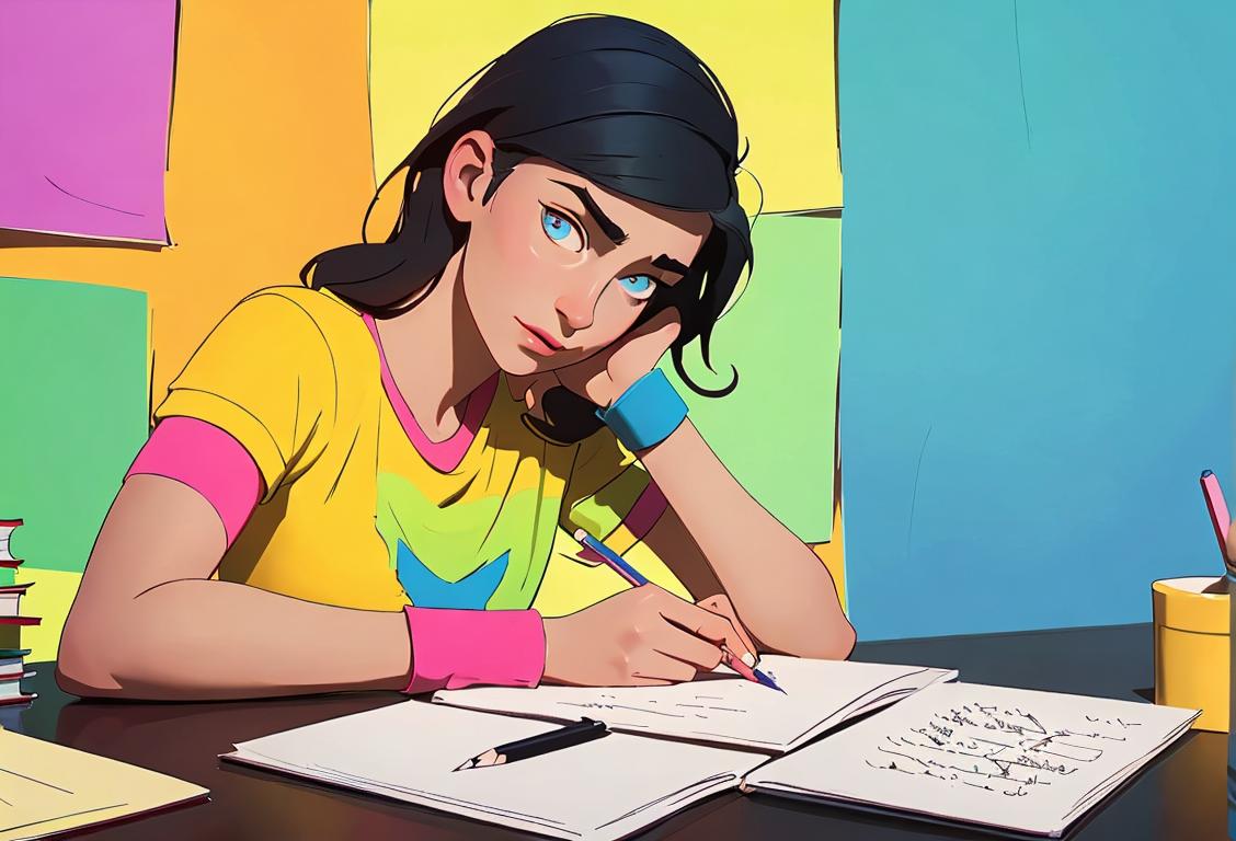 Left-handed person holding a pen, wearing a colorful wristband, surrounded by books and an inspiring quote on the wall..