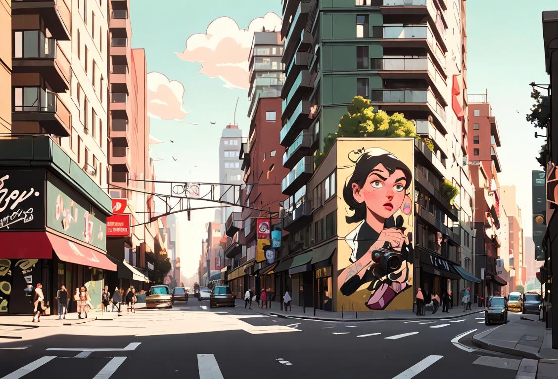 Young urbanites exploring a bustling cityscape, sporting trendy streetwear and capturing moments with vintage cameras and urban graffiti as a backdrop..