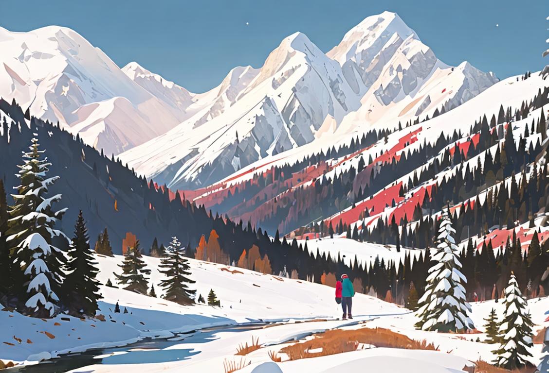 Family hiking in a national park on MLK Jr. Day, wearing cozy winter gear, snowy mountain backdrop..