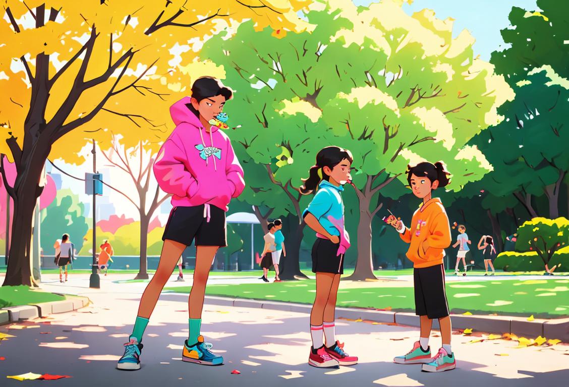 Young people wearing sneakers and colorful socks, ready to kick smoking habit, in a park setting.