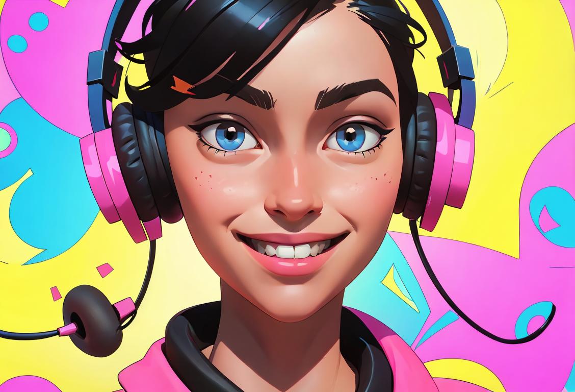 A smiling person with headphones, wearing trendy clothes, surrounded by digital download symbols and colorful backgrounds..