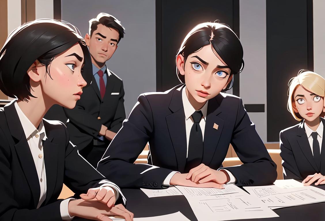 Young person discussing national issues with group of diverse individuals, wearing business casual attire, in a modern conference room setting..