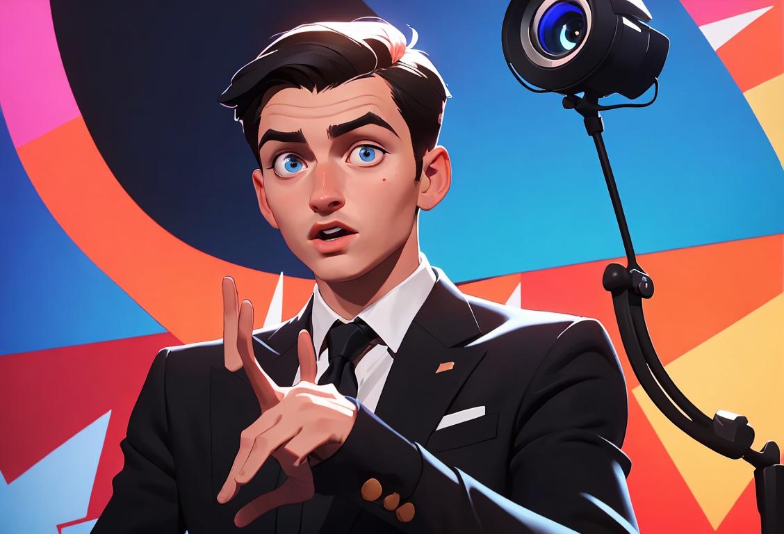 Adventurous young man confidently speaking in front of a diverse audience, dressed in a trendy suit, modern conference hall backdrop..