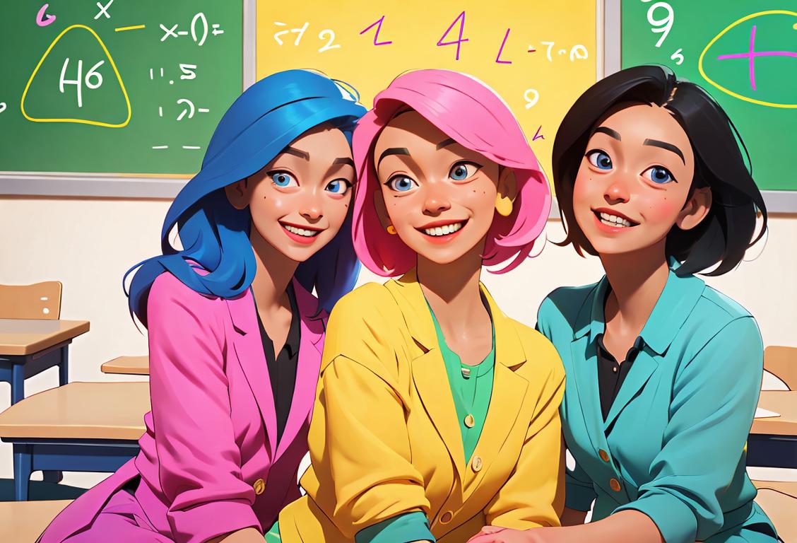 A diverse group of people smiling and sharing their love for math, wearing colorful outfits, in a classroom setting..