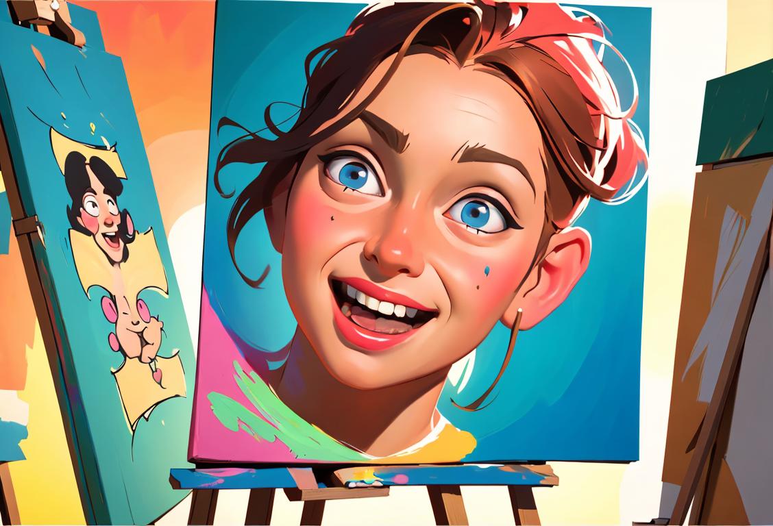 Cheerful artist with paintbrushes and palette, capturing the vibrant essence of life on canvas in a sunlit studio..