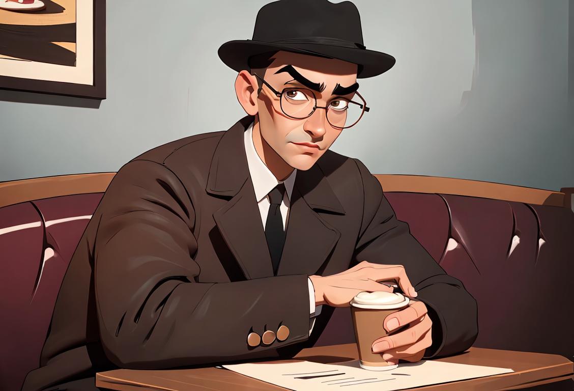 A person with well-groomed eyebrows, wearing trendy glasses and a stylish hat, sitting in a cozy coffee shop..