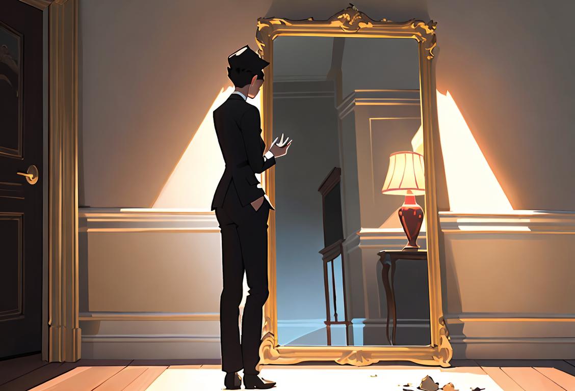 Illustration of a person standing in front of a distorted mirror, unsure of what they see. Is it real or just a trick of the light?.