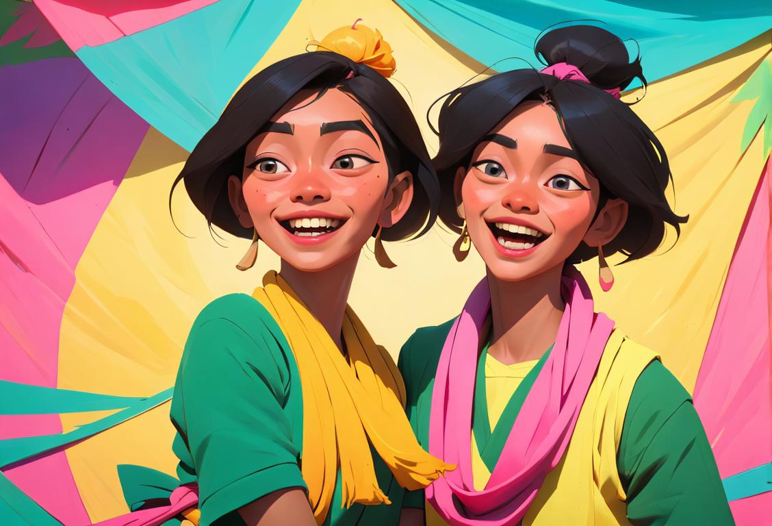 Young people embracing dzungu with laughter, kindness, colorful attire, and a vibrant cultural backdrop..