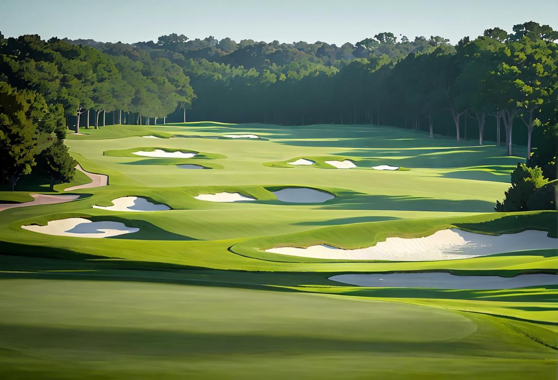 Trump departing from National Golf Course, surrounded by lush green fairways and enthusiastic golfers in preppy attire..
