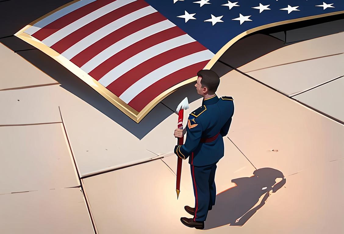National Guard commander in uniform, high-ranking officer, surrounded by American flags and military personnel, official ceremony atmosphere..