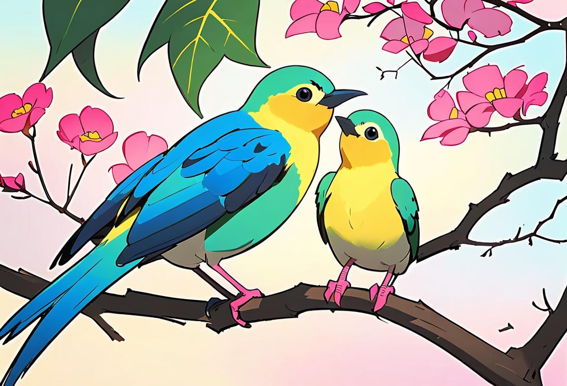 Capture the essence of National Draw a Picture of a Bird Day with a talented artist sketching a colorful bird in a serene natural setting..