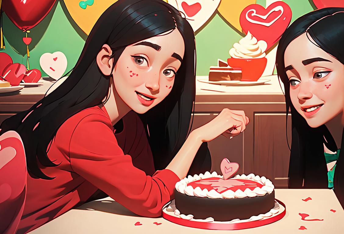 Young girl surrounded by loved ones, sharing a heart-shaped cake, playing a joyful game, honoring ancestors, exploring new interests, all in a vibrant and festive atmosphere..