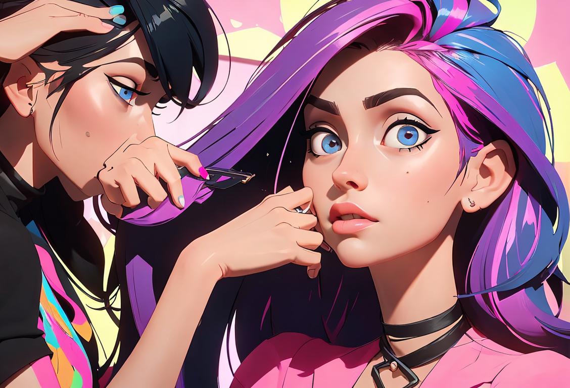 A hairstylist transforming a tangled mess into a fabulous masterpiece, with colorful hair products and a trendy salon in the background..