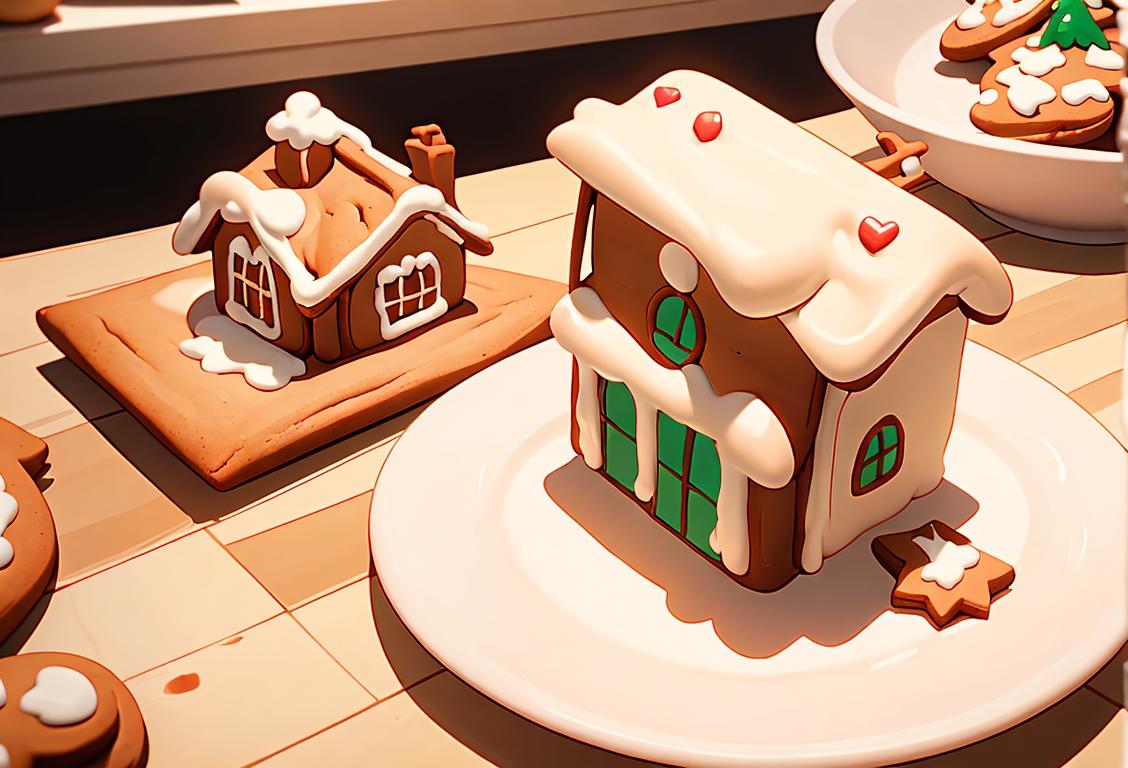 A cheerful child decorating gingerbread cookies with colorful icing in a cozy kitchen, surrounded by gingerbread house decorations and holiday ornaments..