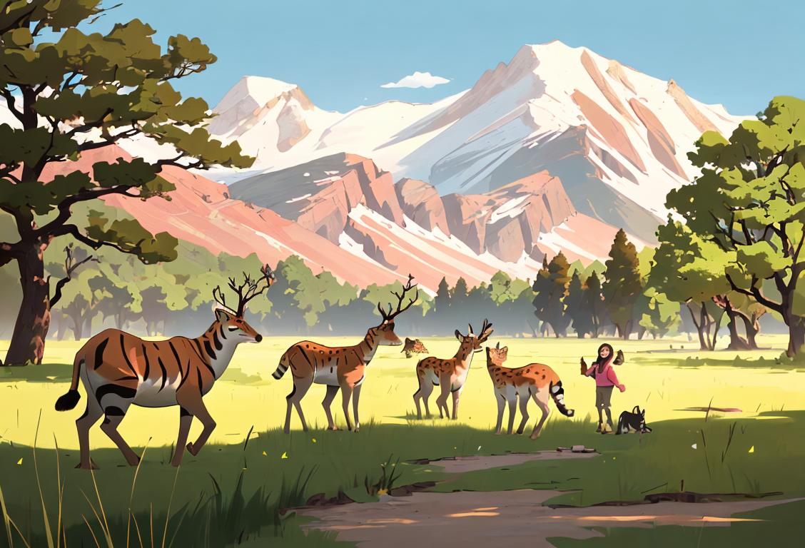 A family of adventure seekers in a National Park, capturing a picture of majestic wildlife with their camera, dressed in outdoor attire, surrounded by breathtaking scenery..