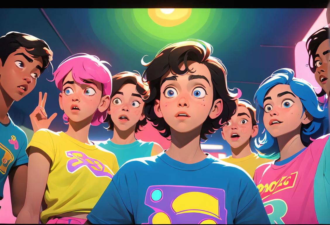 Teenager with brightly colored yo-yo, wearing a retro t-shirt, 80s arcade setting, surrounded by friends cheering on impressive tricks..