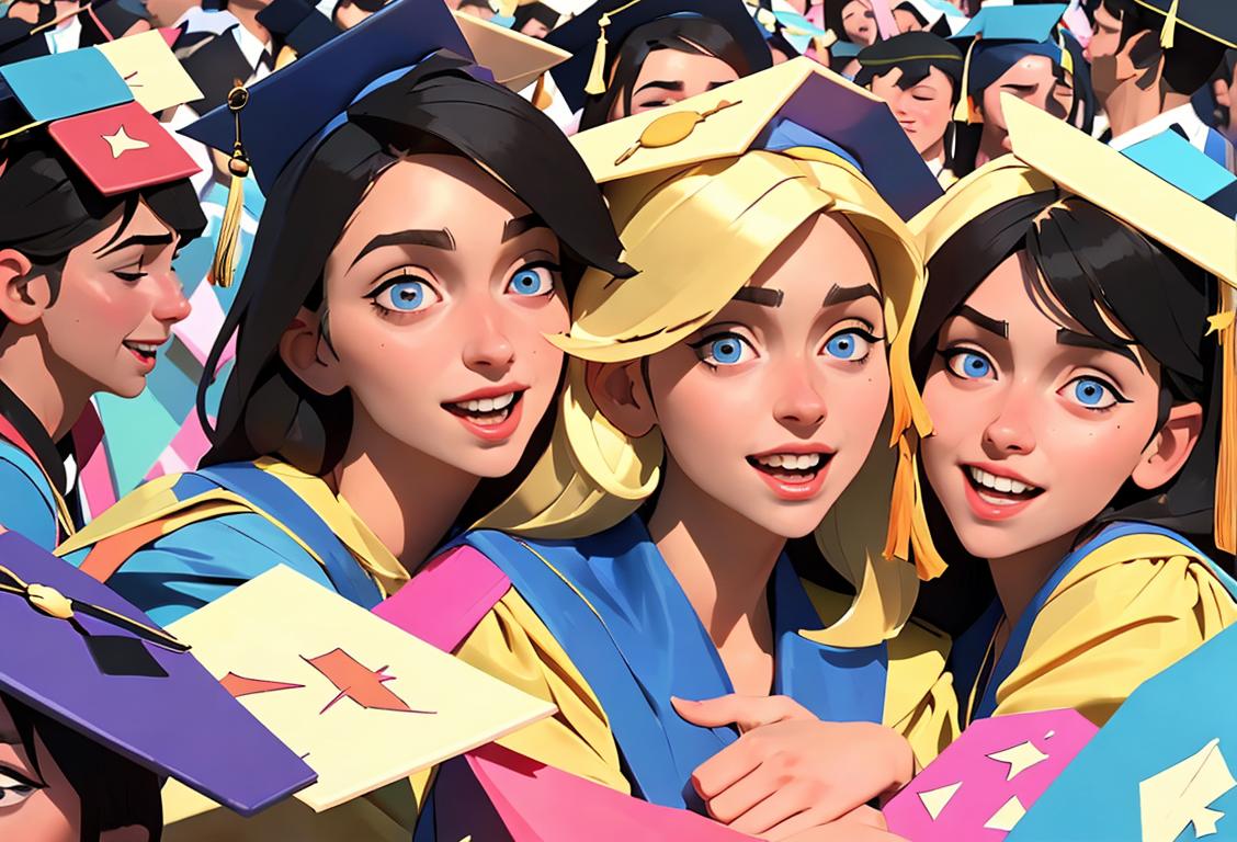 Happy graduates celebrating with confetti, wearing graduation caps and gowns, surrounded by friends and family..