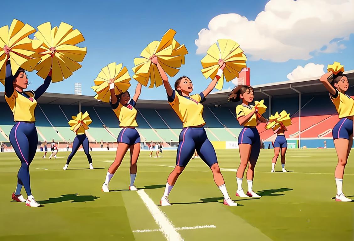 A diverse group of athletes in vibrant uniforms, practicing on a sunny field with cheering fans in the background..