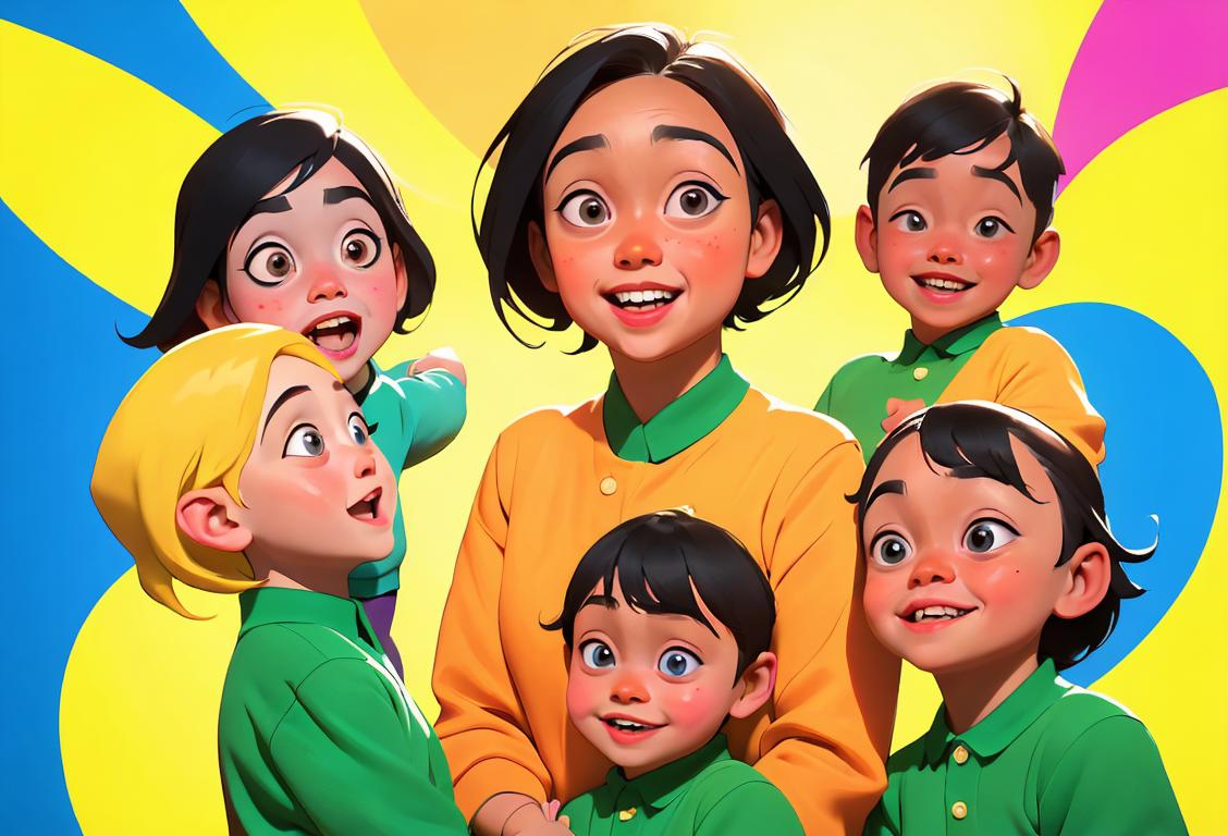 A joyful group of diverse individuals of different ages and ethnicities, wearing vibrant colors, raising awareness for Down Syndrome with smiles and signs..