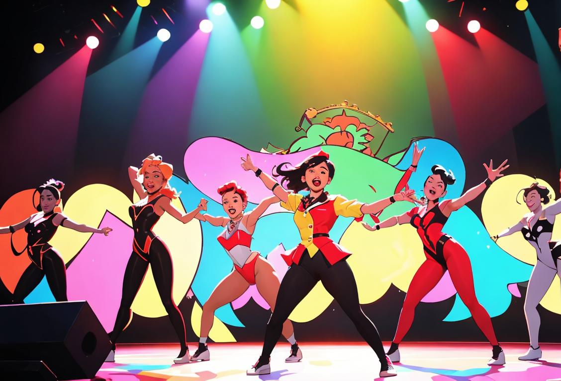 A diverse group of performers on stage, showcasing their talents in a vibrant and energetic city setting..