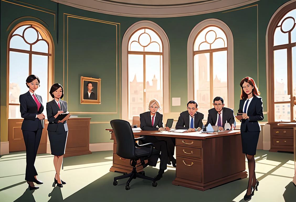 A diverse group of civil servants, dressed in professional attire, working together in a modern office setting..