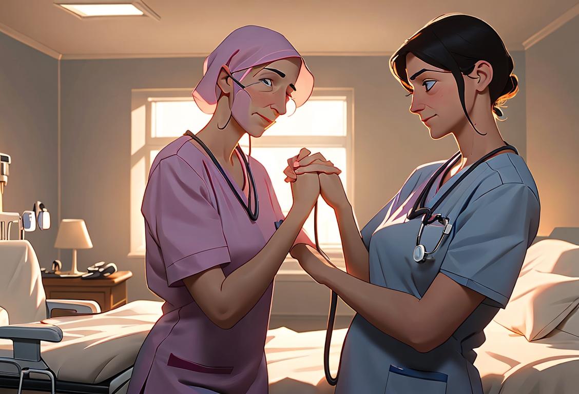 A group of caring individuals in medical scrubs, holding hands and comforting a patient in a cozy hospice room filled with warm light..