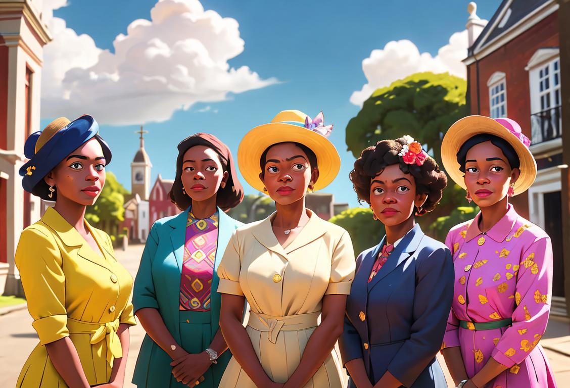 A diverse group of Windrush Generation individuals in vibrant Caribbean clothing, surrounded by British landmarks, sharing empowering stories of resilience and cultural fusion..