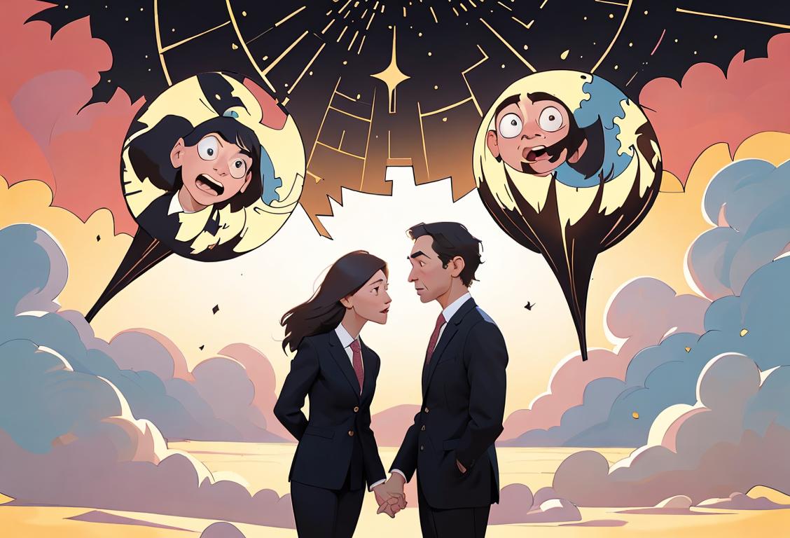 Two people in business attire with puzzled expressions looking at multiple calendar pages falling from the sky..