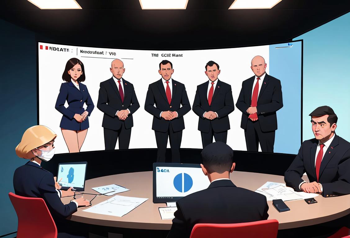 A diverse group of individuals gathered around a computer screen, dressed in professional attire, discussing election security measures..