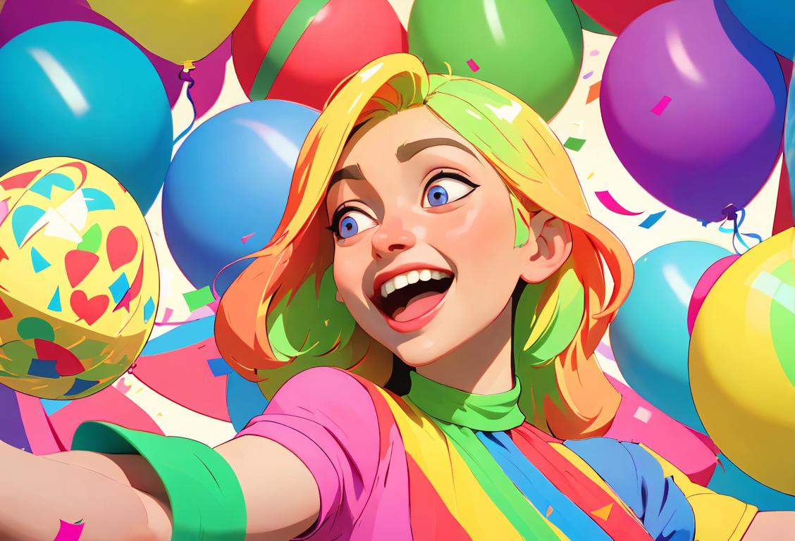 Colorful illustration of happy people, dressed in vibrant clothes, dancing and laughing, surrounded by confetti and party decorations..