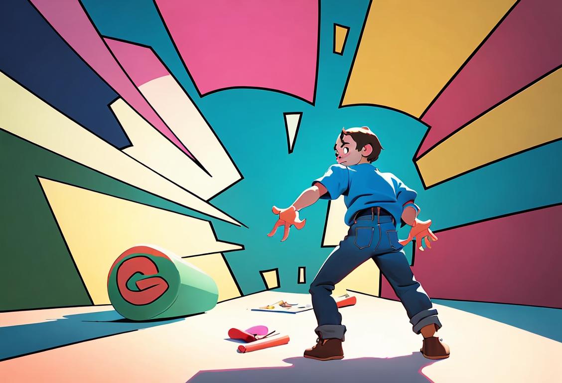 A left-handed person confidently raising their left hand high, surrounded by items showcasing left-handedness, in a vibrant and supportive community setting..