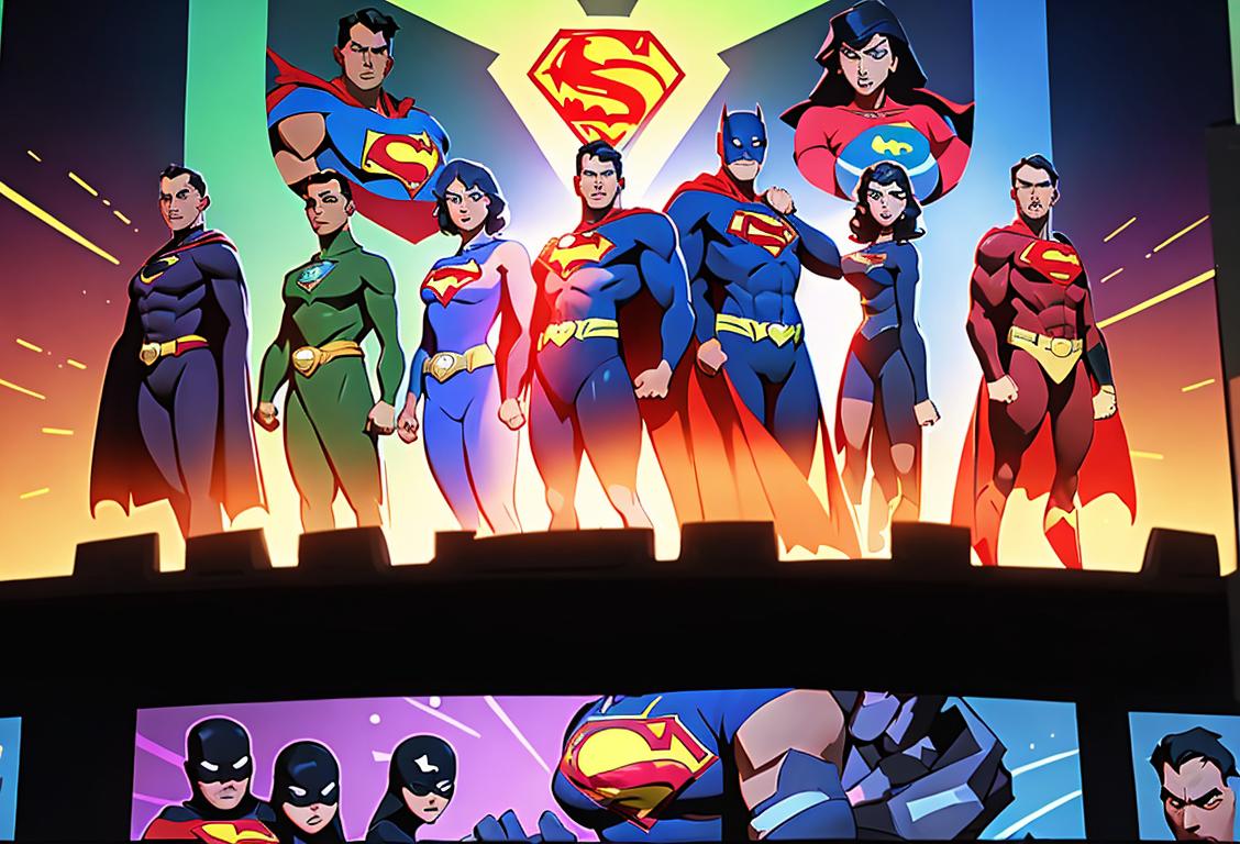 Group of people wearing superhero capes, standing in front of a computer screen displaying the name 'Kaiser', surrounded by internet-related symbols..
