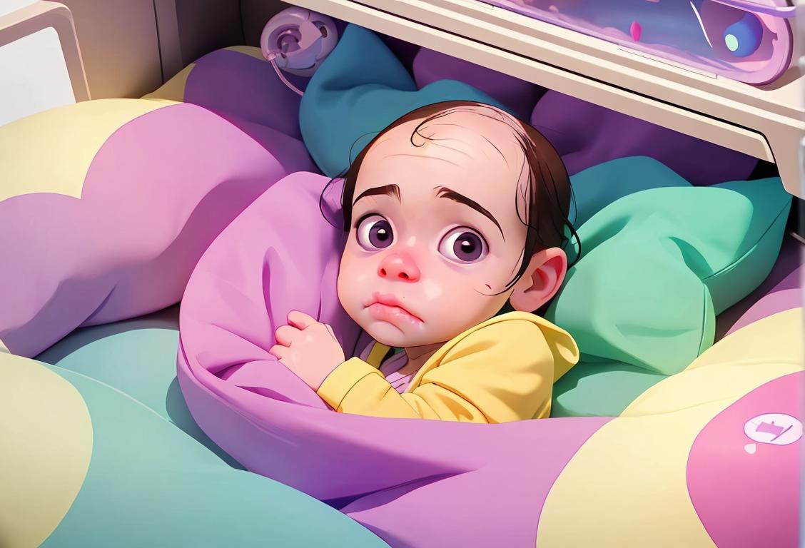 Adorable premature baby in an incubator, surrounded by loving medical staff in colorful scrubs, hospital setting..