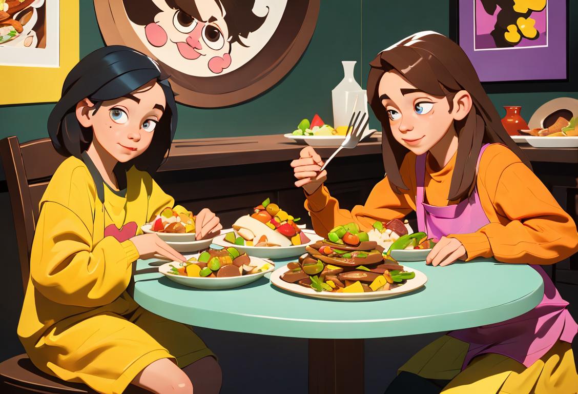 Family sitting around a table enjoying a variety of hash dishes, with colorful ingredients and different cooking styles, creating a visually appealing and tasty display..