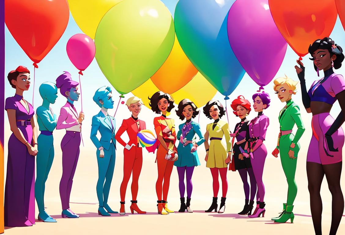 Group of diverse people in bright, trendy outfits standing in front of a colorful LGBT center, happily supporting the cause..