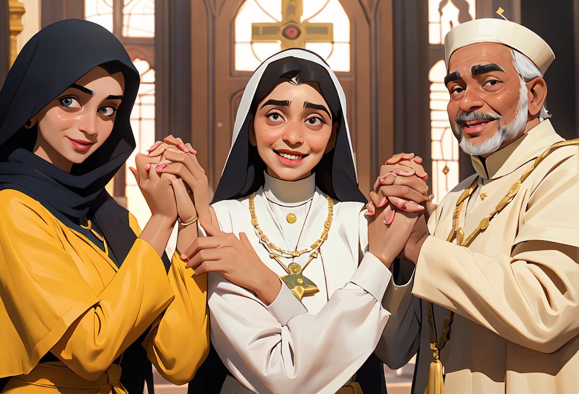 A diverse group of people from different cultures holding hands and smiling, representing unity and justice..