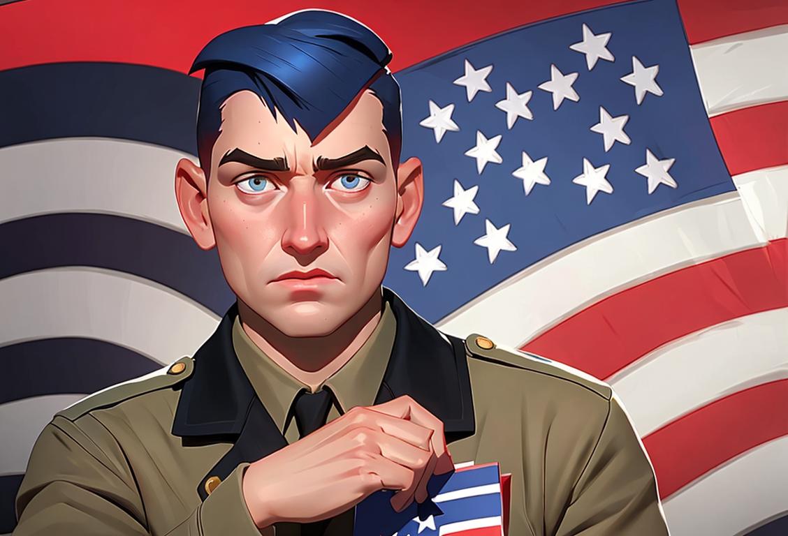 A soldier in uniform from the National Guard, holding an American flag, with a diverse group of people in the background, representing unity and Election Day spirit..